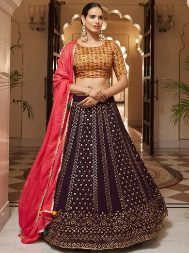 Charismatic Dark Purple Sequins Embroidery Georgette Lehenga Choli